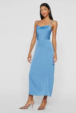 Vila Vestidos-Vestido midi acetinado Azul