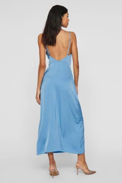 Vila Vestidos-Vestido midi acetinado Azul