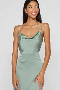 Vila Vestidos-Vestido midi acetinado Verde