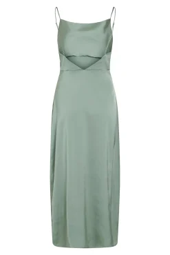 Vila Vestidos-Vestido midi acetinado Verde