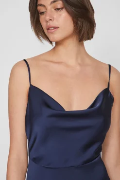 Vila Vestidos|Camisolas-Vestido midi acetinado Azul