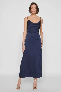 Vila Vestidos|Camisolas-Vestido midi acetinado Azul