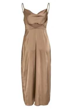 Vila Vestidos-Vestido midi acetinado Castanho