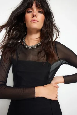 Trendyol Vestidos-Vestido midi ajustado preto