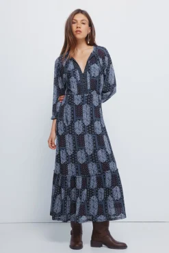 Springfield Vestidos-Vestido midi boho azul