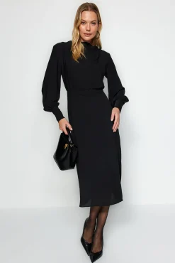 Trendyol Vestidos-Vestido midi com abertura preto