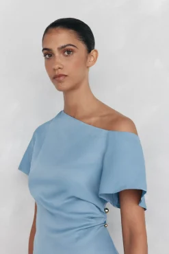 Pedro del Hierro Vestidos-Vestido midi com apliques assimétricos Azul