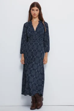 Springfield Vestidos-Vestido midi com cintura elástica azul