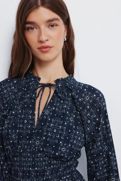 Springfield Vestidos-Vestido midi com cintura elástica azul