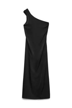 Vero Moda Vestidos-Vestido midi com decote assimétrico Preto