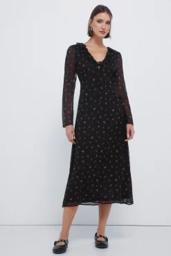 Springfield Vestidos-Vestido midi com decote zigue-zague vermelho