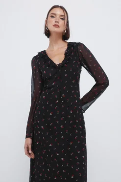 Springfield Vestidos-Vestido midi com decote zigue-zague vermelho