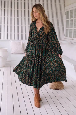 Jaase Vestidos-Vestido midi com estampado esmeralda Eve Verde