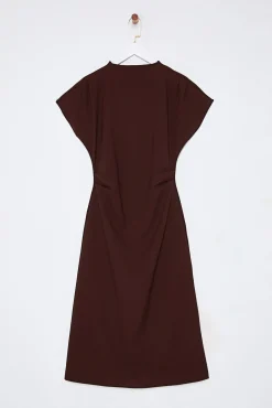 Trendyol Vestidos-Vestido midi com gola virada para baixo cru