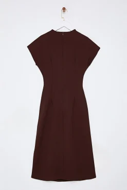 Trendyol Vestidos-Vestido midi com gola virada para baixo cru