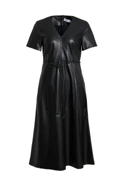 Vila Calças|Vestidos-Vestido midi de couro sintético Preto