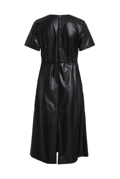 Vila Calças|Vestidos-Vestido midi de couro sintético Preto