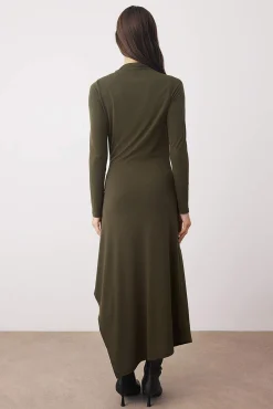 Trendyol Vestidos-Vestido midi de gola alta Caqui escuro