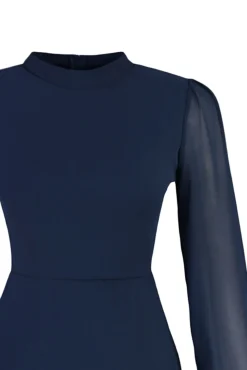 Trendyol Vestidos-Vestido midi de gola alta azul