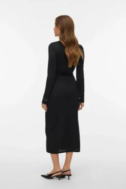 Vero Moda Vestidos-Vestido midi de malha com gola malha Preto