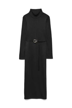 Vero Moda Vestidos-Vestido midi de malha com gola malha Preto