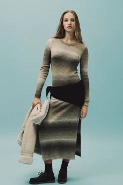 Springfield Vestidos-Vestido midi de malha com tingimento espacial cinzento