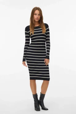 Vero Moda Vestidos-Vestido midi de malha manga Multicolorido
