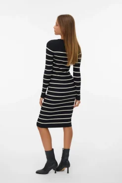 Vero Moda Vestidos-Vestido midi de malha manga Multicolorido