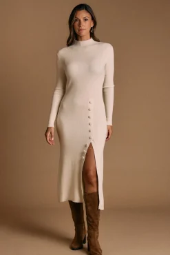 Polín Et Moi Vestidos-Vestido midi de malha Marta Ecru