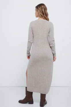 Springfield Vestidos-Vestido midi de malha Pointelle cinzento