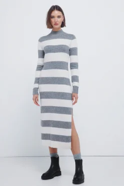 Springfield Vestidos-Vestido midi de malha riscas Kodak cinzento