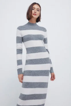 Springfield Vestidos-Vestido midi de malha riscas Kodak cinzento