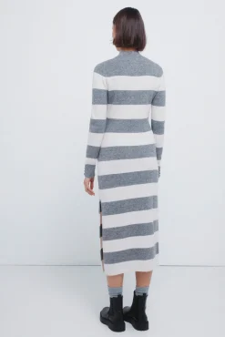 Springfield Vestidos-Vestido midi de malha riscas Kodak cinzento