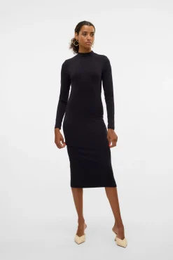 Vero Moda Vestidos-Vestido midi de manga comprida Preto