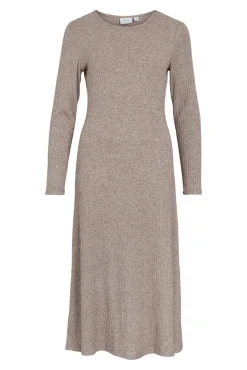 Vila Vestidos-Vestido midi de viscose Castanho