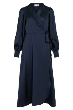Vila Vestidos-Vestido midi envolvente em cetim Azul