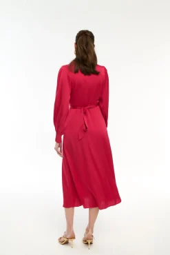 Vila Vestidos-Vestido midi envolvente em cetim Vermelho