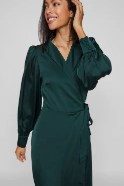Vila Vestidos-Vestido midi envolvente em cetim Verde