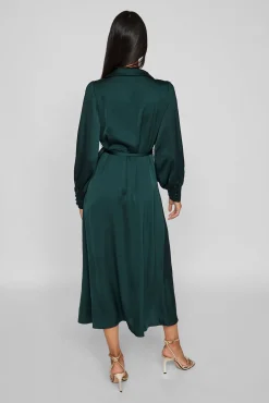 Vila Vestidos-Vestido midi envolvente em cetim Verde