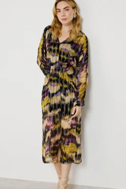 Vila Vestidos-Vestido midi estampado com lurex Multicolorido