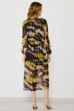 Vila Vestidos-Vestido midi estampado com lurex Multicolorido