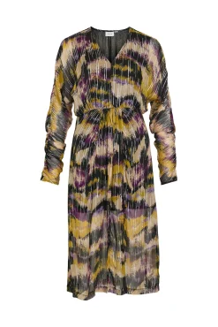 Vila Vestidos-Vestido midi estampado com lurex Multicolorido