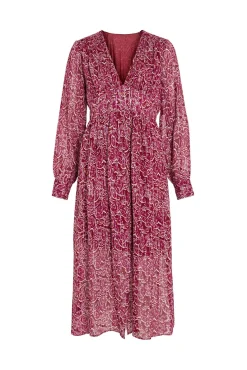 Vila Vestidos-Vestido midi estampado com lurex Subiu