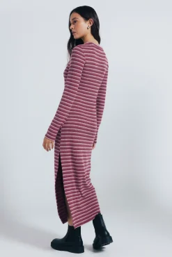 Springfield Vestidos-Vestido midi estruturado riscas e justo vermelho