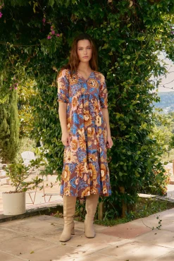 Jaase Vestidos-Vestido midi Eve com estampado de terra Multicolorido