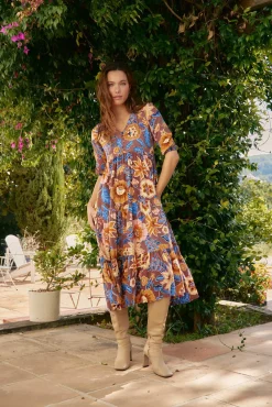 Jaase Vestidos-Vestido midi Eve com estampado de terra Multicolorido