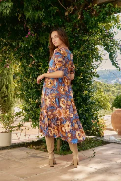 Jaase Vestidos-Vestido midi Eve com estampado de terra Multicolorido