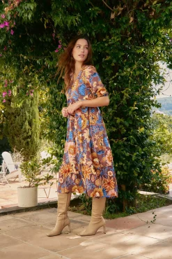 Jaase Vestidos-Vestido midi Eve com estampado de terra Multicolorido