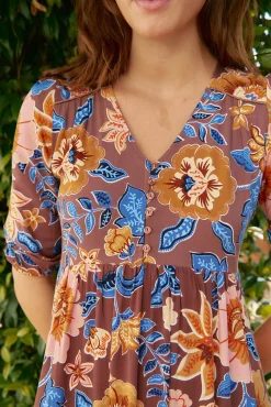 Jaase Vestidos-Vestido midi Eve com estampado de terra Multicolorido