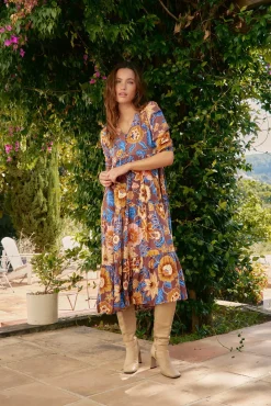 Jaase Vestidos-Vestido midi Eve com estampado de terra Multicolorido